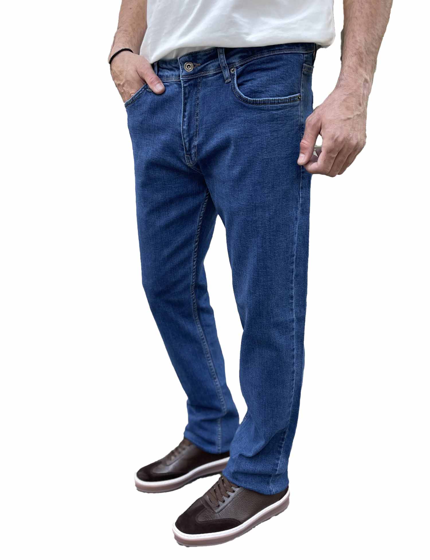 Ανδρικό μπλε πλυμένο τζιν ελαστικό σε ίσια γραμμή με φερμουάρ Plus Size LC17504 φωτογραφία